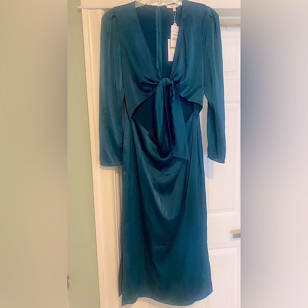 Brand New never worn- Wayf dark Teal Tie Front Ruched Sheath Dress